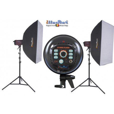 Studioflitsset - 2x FI-300A 300 Ws, 2x statief 250cm, 2x Softbox 60x90cm - illuStar