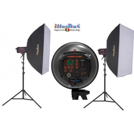 Studioflitsset - 2x FI-800D 800 Ws Digitaal display, 2x statief 250cm, 2x Softbox 80x120cm - illuStar